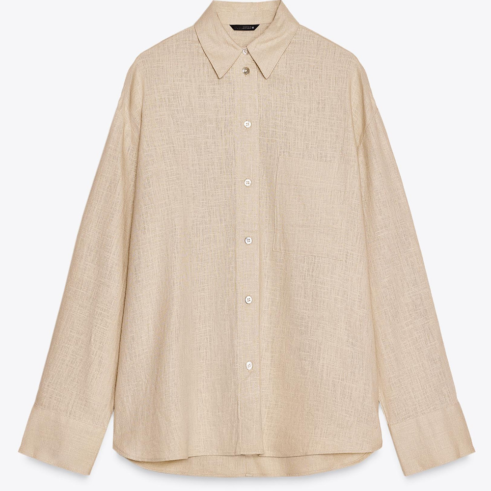 Zara OVERSIZED LINEN BLEND SHIRT in Cream